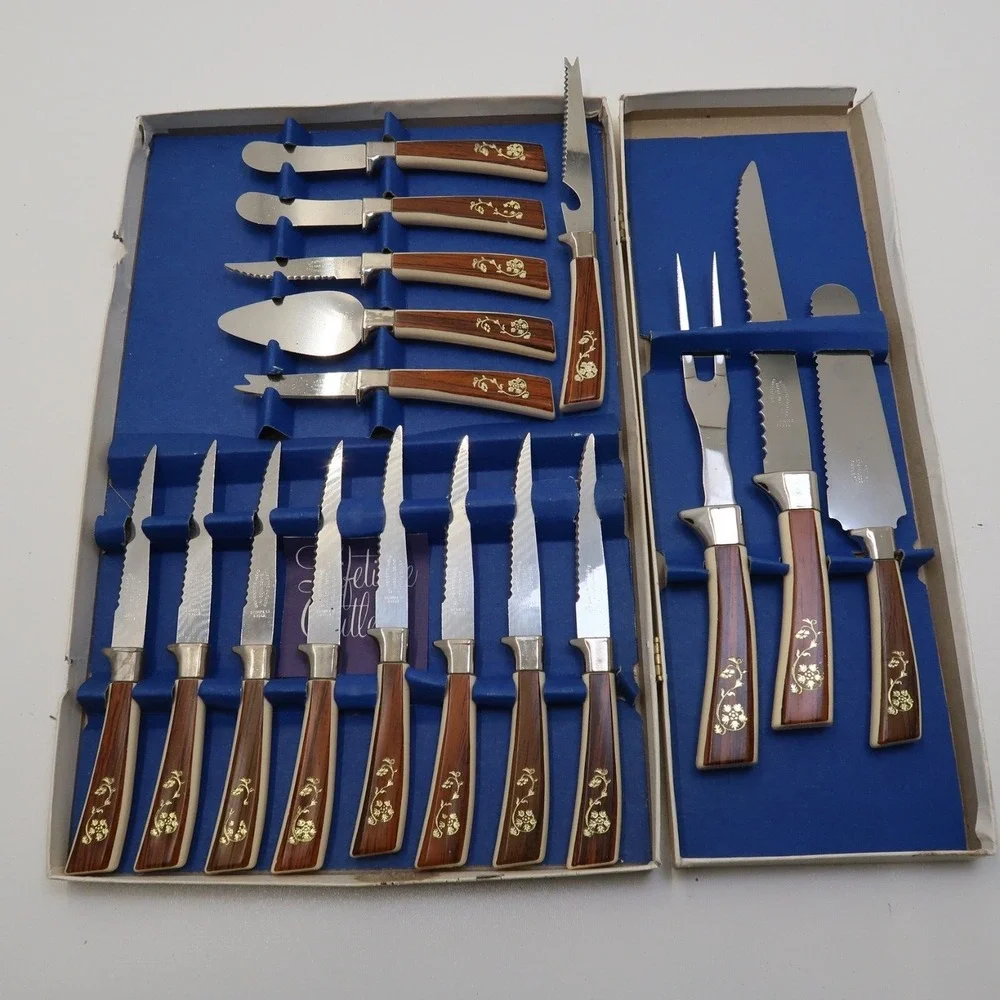 Vintage Sheffield English Blades 17 piece Golden Prestige Stainless Cutlery Set